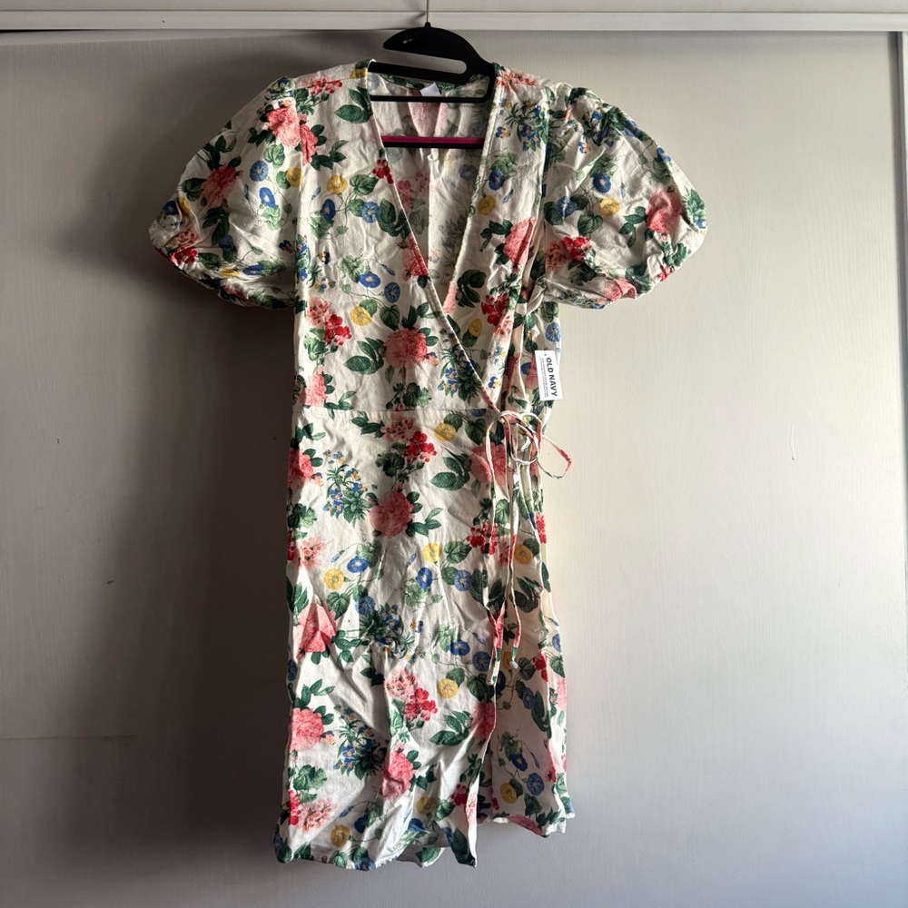 New Floral Puff-Sleeve Wrap Dress